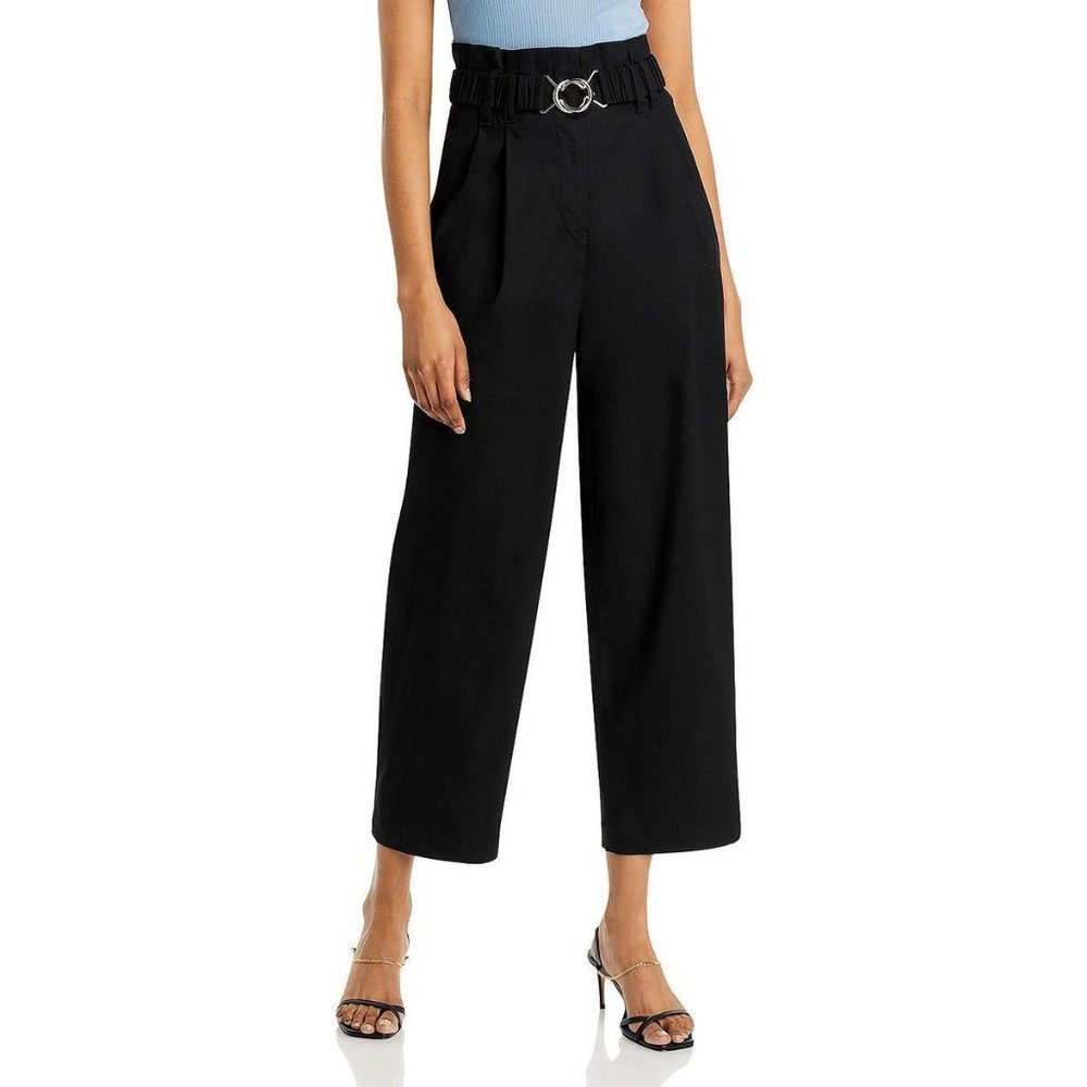 NWT Derek Lam 10 Crosby Black Linen Blend Cropped Tapered Leg Pants Size 4